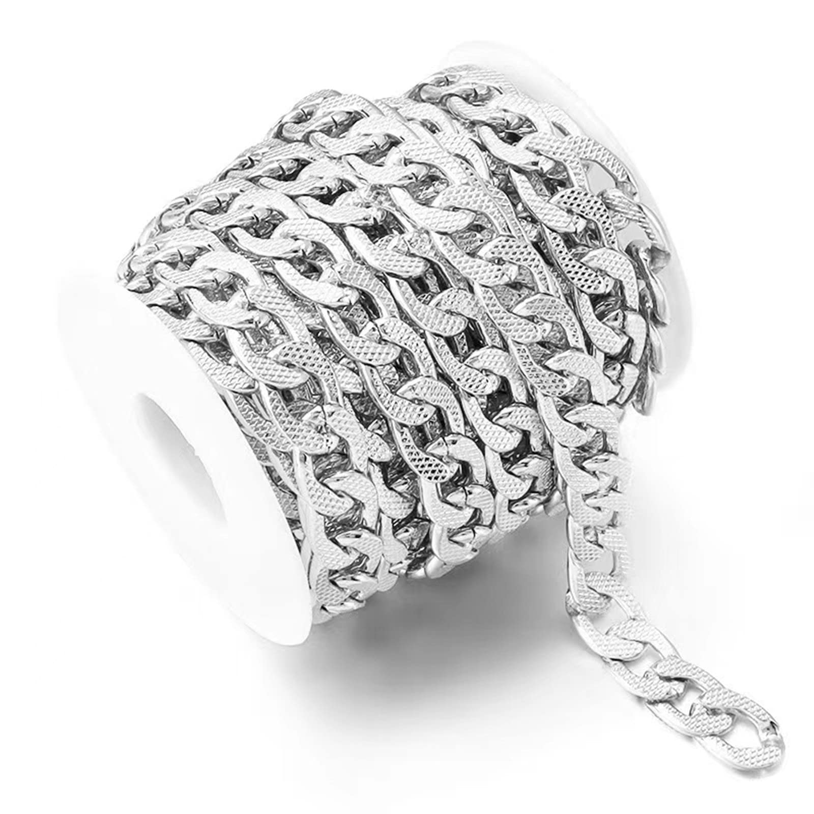 15 Feet Aluminum Flat Curb Chains 15x10 Twisted Miami Cuban Link Chain Chunky Chain Handbag Chain Silver Plated with Spool for Necklace Jewelry Making