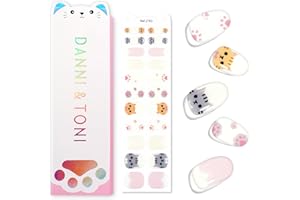 DANNI & TONI Kids Gel Nail Strips Cat Paws Pink Salon-Quality Peel & Stick Manicure for Children (Age 6+)– Safe, Long-Lasting, Easy to Apply |Paw Pals