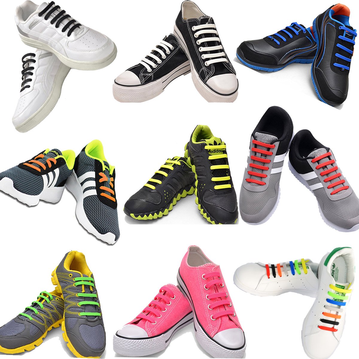 EasyGo Silicone Elastic Shoelaces No Tie 16PCS for Sneakers Kids and
