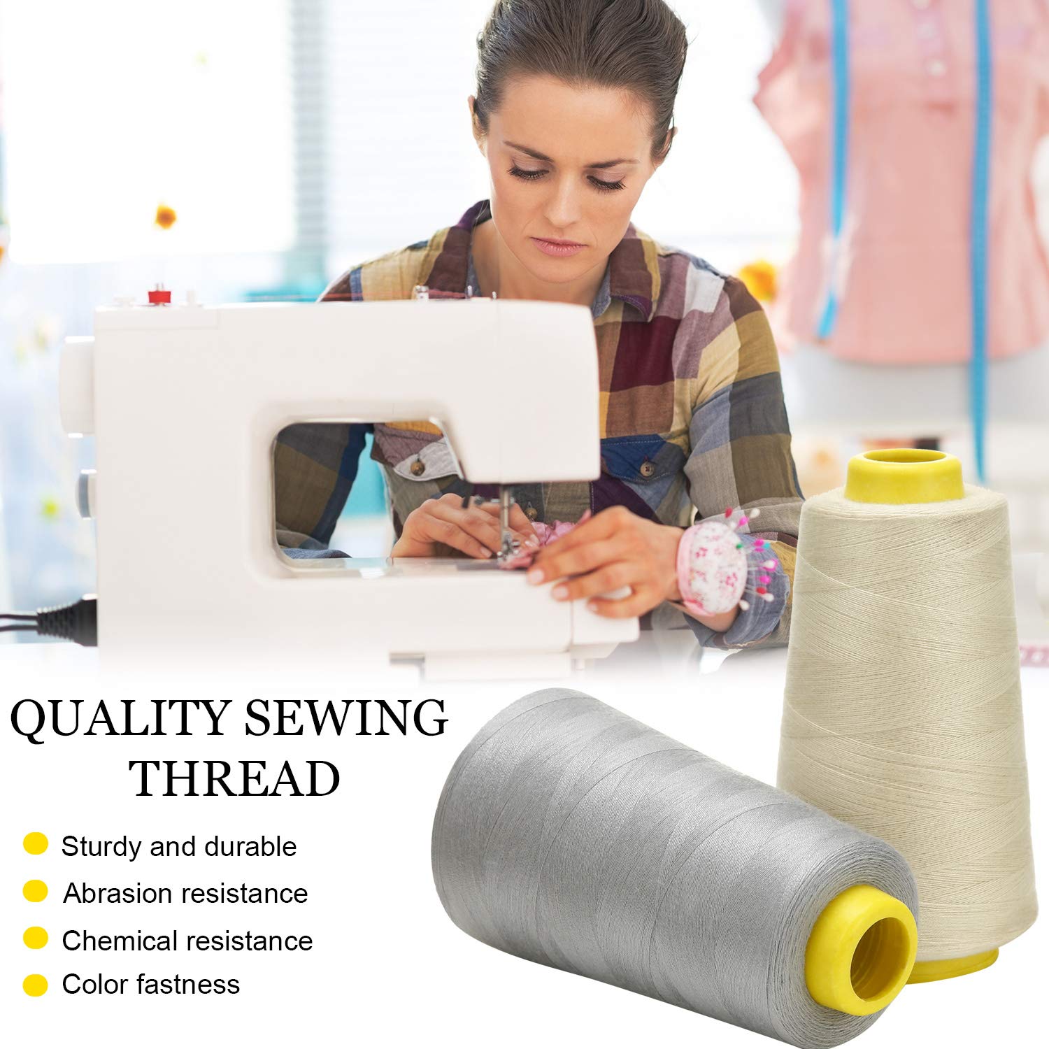 BBTO 6 Rolls 3000 Yard Each Serger Thread Polyester Cones Spool Thread for Sewing Serger Overlock Quilting Sewing Machine (Black, White, Beige, Grey, Dark Grey, Coffee)