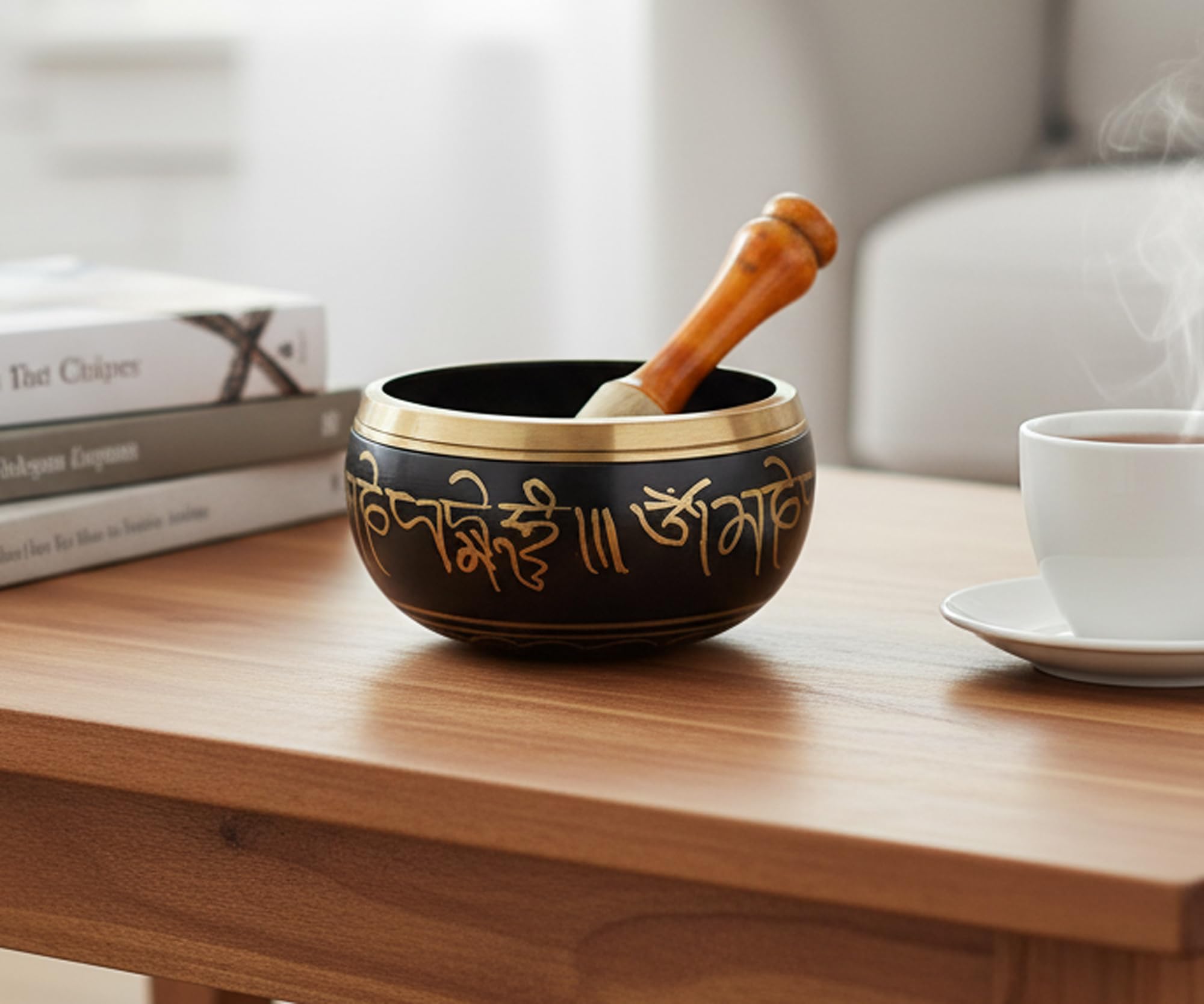 eSplanade 5 Inch Singing Bowl Tibetan Buddhist Prayer Instrument With Striker Stick | OM Bell | Meditation Bowl | Music Therapy (Blue)