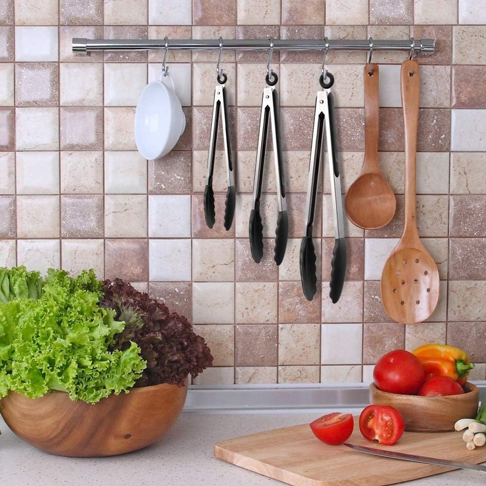 Kitchen Cooking Tongs 3 Packs, Xpatee Silicone Kitchen Tongs (7 / 9/ 12 in), Stainless Steel Tongs with Silicone Tips for Cooking, Serving, BBQ Grill and Salad( Black): Kitchen & Dining