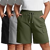 Neer 3 Pack Women's Plus Size Cargo Shorts Elastic Drawstring Bermuda Short Casual Loose Athletic Yoga Shorts with 4 Pockets