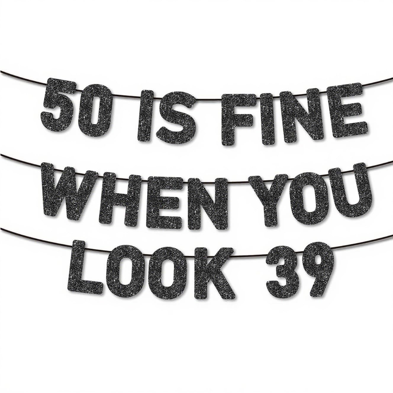 VGRDTM 50th Birthday Decorations,50th Birthday Banner,Happy Anniversary Banner, 50 Is Fine When You Look 39 Black Glitter Party Banner
