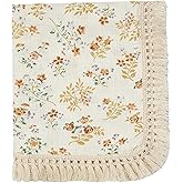 insular Cotton Muslin Baby Blanket with Tassel, Boho Bohemian Muslin Swaddle Blanket Baby Receiving Blanket with Fringe, Nursery Decor Throw or Nursing Blankets, 47" x40”, Flower