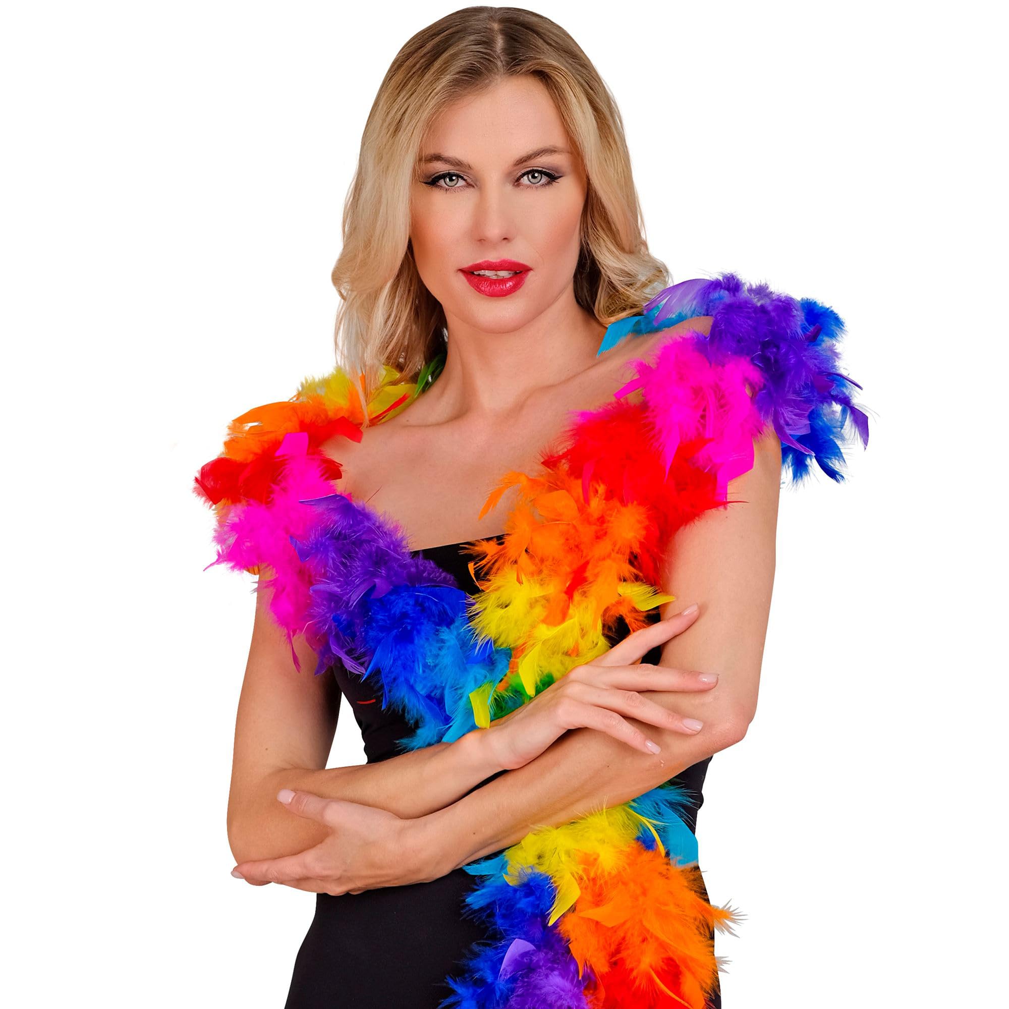 Widmann W Milano Party Fashion Feather Boa, Length Approx. 180 cm, Feather Scarf, Accessory, Theme Party, Rainbow