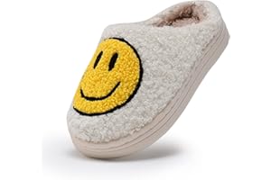 COVS Cute Kids Smile Face Slippers for Girls Boys Soft Plush Happy Face Slippers Non-Slip Toddler Warm House Slippers Little kids smile slippers Indoor Outdoor