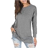 levaca Womens Fall Long Sleeve Pullover Side Oversizes Split Casual Loose Tunic Tops