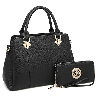 MK BELTED COLLECTION MK Belted collection Stylish women handbags~Vegan leather Satchel handbag Top handle purse Classic/Fashion Tote bags (E-8013-(BK/BK))