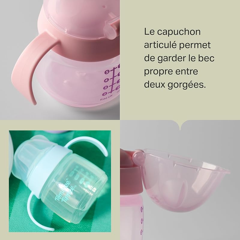 tasse à bec de transition, 150ml, anti-fuite pour nourrissons à partir de 4 mois, dotée d’un bec à sensation naturelle, résistant aux mordillements, Vert et Orange, x 2