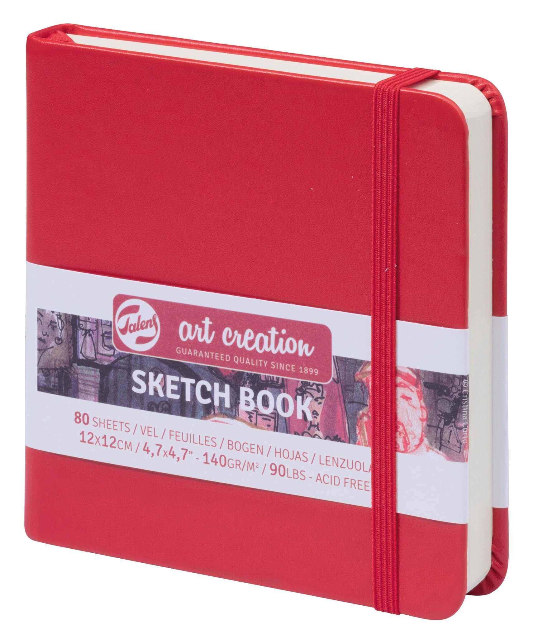 Talens Art Creation Paper - Red Sketchbook 12 x 12 cm 140g 80 Sheets - Hard Bound Acid-Free Drawing Journal for Pencil Pastel Acrylic Gouache Ink Charcoal