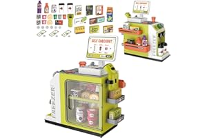 Yeeyuue Toy Cash Register for Kids, 46Pcs Kids Cash Register with Calculator, Scanners, Credit Cards, Coffee Machine, Play Food, Adorable Cash Register Toy Gift for Ages 3+ Boys and Girls （Green）