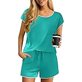 Ekouaer Pajama Sets Lounge Sets for Women 2 Piece Short Sleeve Tops and Shorts Comfy Pjs Sleepwear, S-XXL