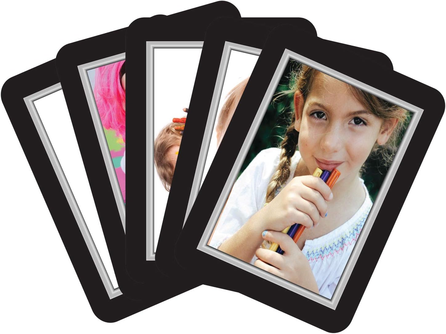 Fodeez Frames Classic 4 x 6 Display Area Peel and Stick Adhesive Picture Frame/Dry Erase Board, Pack of 5, Beveled Silver (RV-46-05-BEVSI)