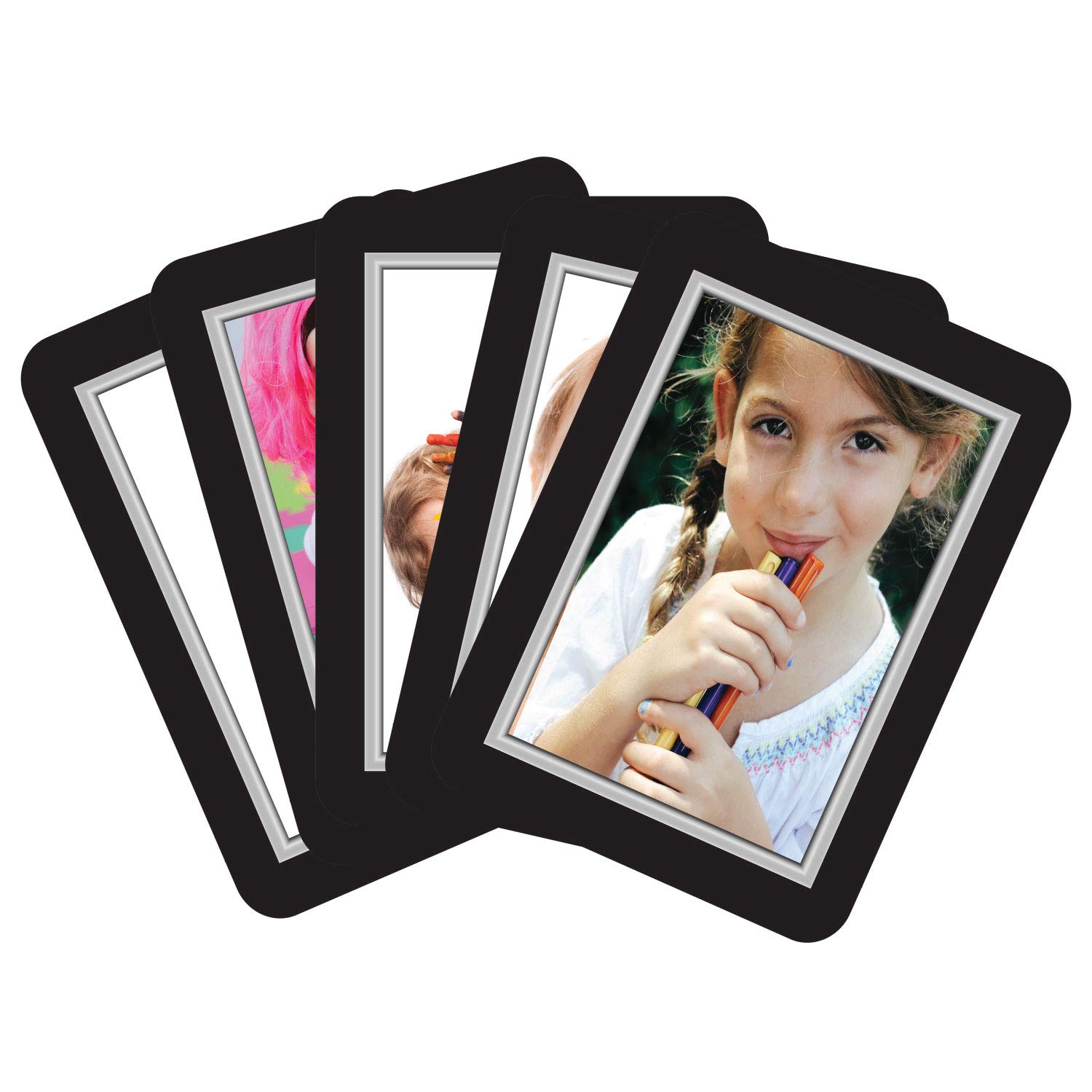 Fodeez Frames Classic 4 x 6 Display Area Peel and Stick Adhesive Picture Frame/Dry Erase Board, Pack of 5, Beveled Silver (RV-46-05-BEVSI)