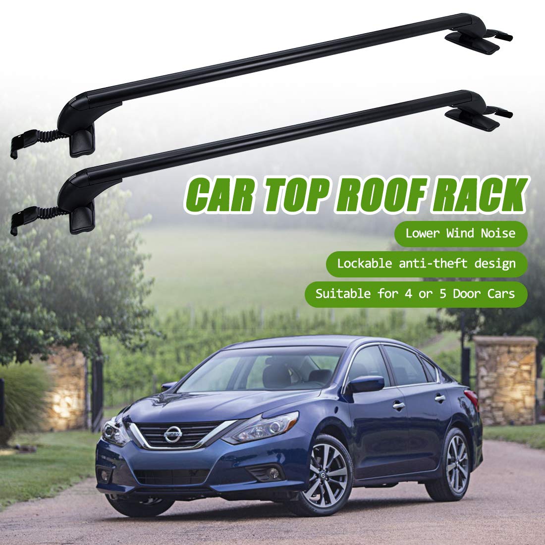 ( incomplete) TBVECHI Roof Rack, Car Top Roof Rack Cross Bar Luggage Carrier Adjustable Window Frame Black Roof Bars