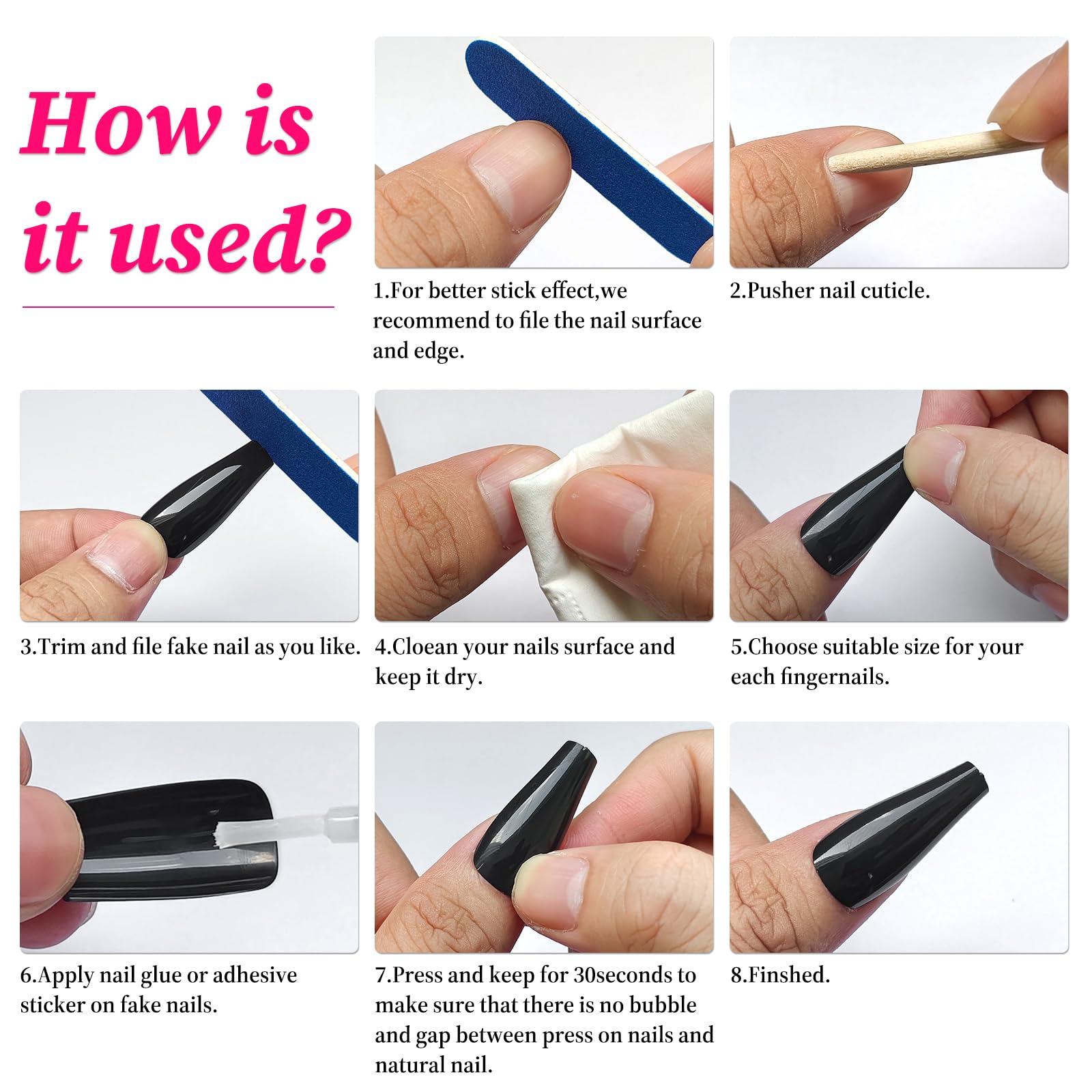 Lifextol 120PC White Coffin Press on Nails Long Fake Nails Press ons with Glue Nail Adhesive Tabs, 12 Sizes Long Acrylic Nails Press on Nails Coffin White Stick Nails Tips Artificial Fingernails - Image 7