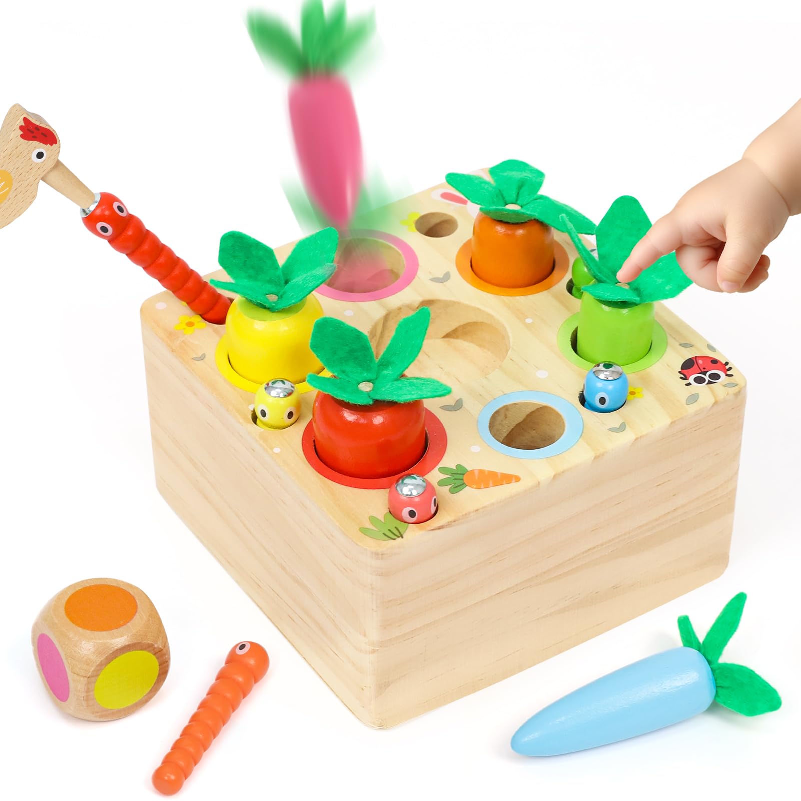 Baby Montessori Toys for 1 year old, Wooden Carrots Harvest Magnetic Sorting Pop Up Toys Baby Sensory Toy for 12 Months, Toddlers Educational Learning Toys for 1 2 3 Years Old Boys Girls Easter Gifts — image 1