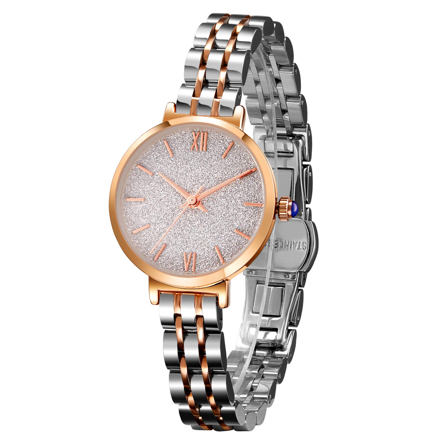 SURVAN Watch Designer-Women's Analog Watch Japanese Quartz Fashion Wrist with 18k Gold Ion-Plated Stainless Steel， 33 mm Case Size, Three Hand Movement,Waterproof