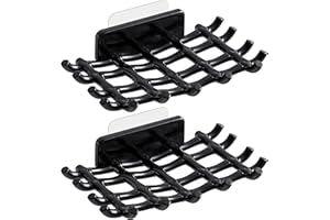 HASSLICKIT Soap Bar Holder for Shower Wall, Self Draining Soap Dish with Hooks, No Drilling, Bathtub Kitchen Sink Waterproof Adhesive Wall Mounted Dish (2 Pack, Black)