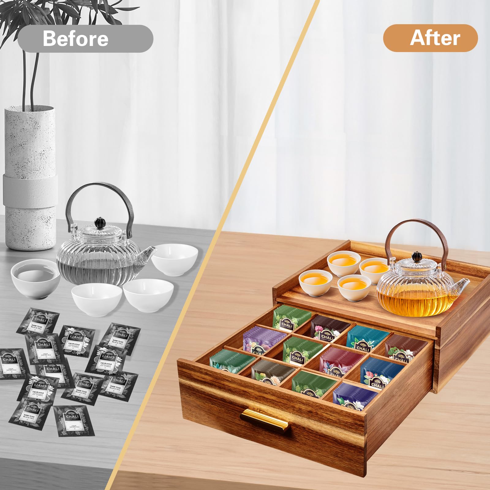 Mua Acacia Wood Tea Holder Organizer,Tea Box Organizer Storage Box,Tea ...
