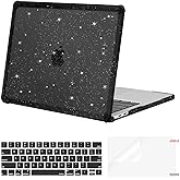 MOSISO Compatible with MacBook Pro 13 inch Case M2 2026-2016 A2338 M1 A2251 A2289 A2159 A1989 A1708 A1706, Heavy Duty Glitter Hard Case with TPU Bumper &Keyboard Cover&Screen Film, Black