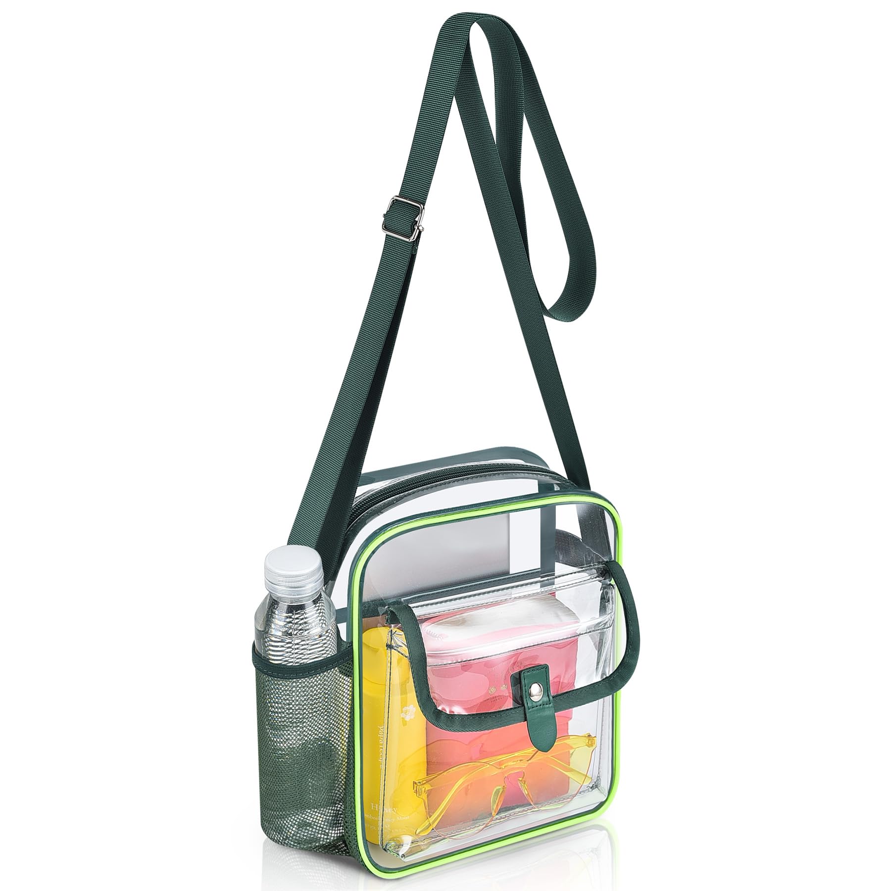 Photo 1 of SPODEARS Green Clear Crossbody Bag for Stadium Events & Concerts - 10.5"x8.5" Adjustable Shoulder Strap Plastic Purse with 1 Bottle Holder