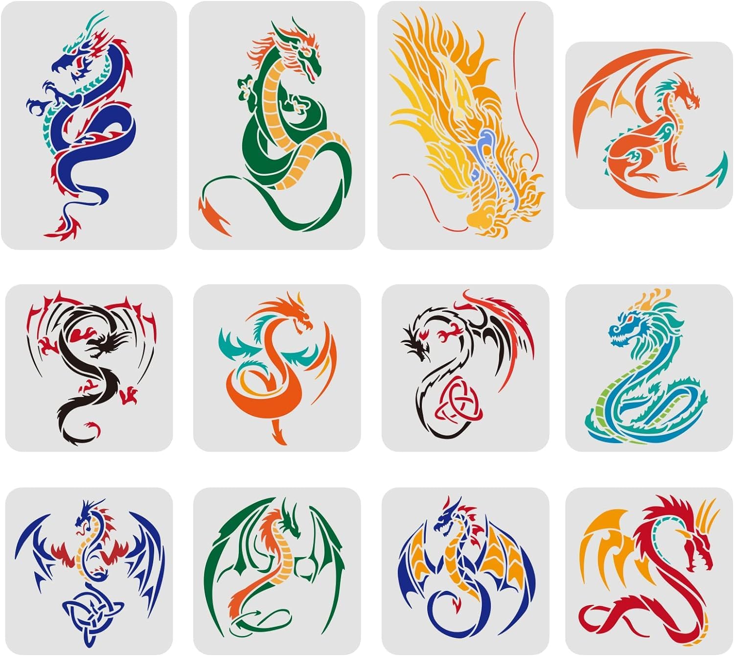 FINGERINSPIRE 12 Pcs Dragon Plastic Painting Stencils for Painting on Wood, Floor, Wall and Tile