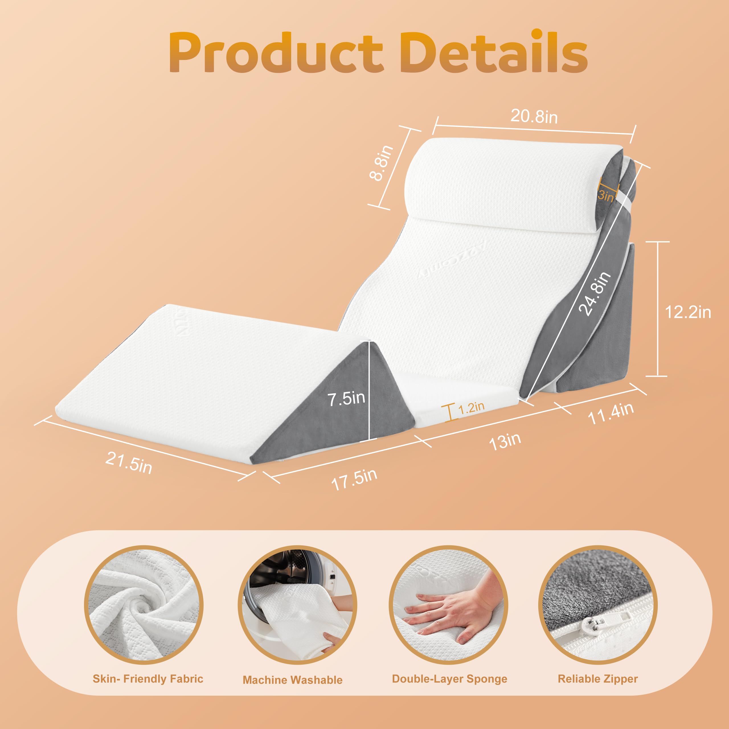 5PCS Orthopedic Bed Wedge Pillow Set for After Surgery, Memory Foam for Sleeping, Rotator Cuff Post Surgery, Sit Up Pillow for Shoulder and Back Support