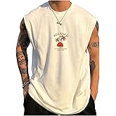 RoseSeek Men's Letter Graphic Print Tanks Crewneck Sleeveless Tops Summer Casual Tank Top