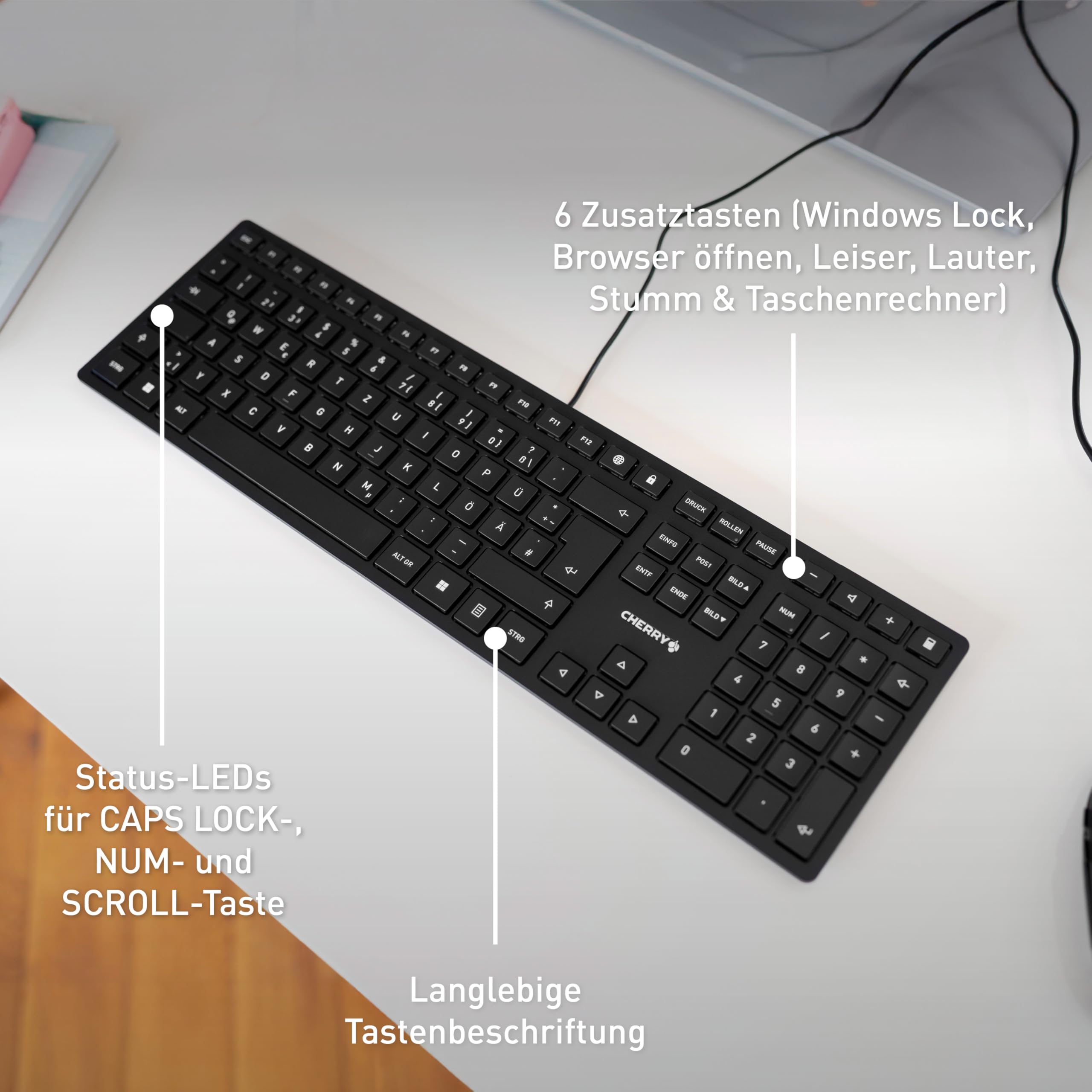 CHERRY KC 6000 Slim - USB Keyboard - Ultraflaches Design - Kabelgebunden - Deutsches Layout - QWERTZ Tastatur - Schwarz 6