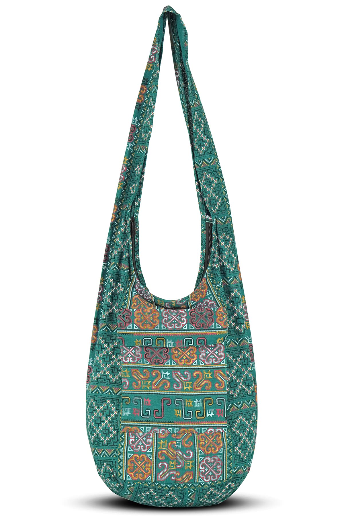 YOUR COZY Boho Crossbody Bag for Women – Handmade Cotton Sling Bag Lightweight Unisex Travel Purse with Zipper (Tribe_Seagreen)