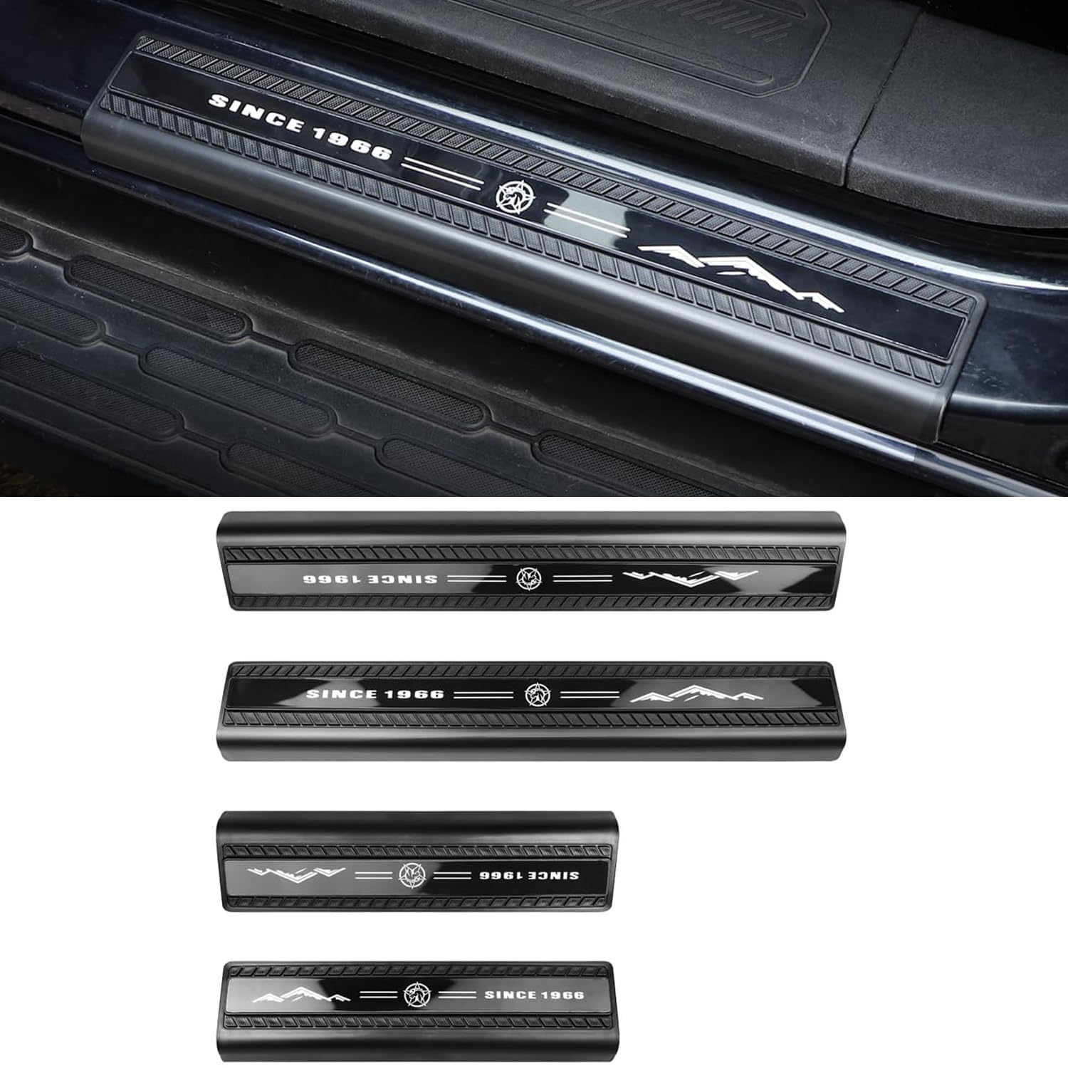 Photo 1 of Xomzema 4PCS Door Sill Guard Protector for Ford Bronco Offroad 4 Door 2021-2025 Accessories, Anti Scratch Front and Rear Door Edge Guards Scuff Plate Threshold with 1966 Pattern Paying Tribute 60th