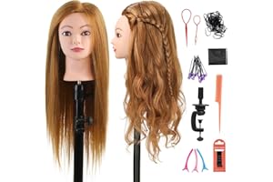 Armmu Mannequin Head with Hair 80% Human Hair Doll Head 26"-28" Hairdresser Practice Training Head Cosmetology Manikin with 9 Tools and Clamp - #27 Honey Golden