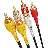Cmple - 3 RCA Cable 1.5 Feet Composite Three RCA Male to Male Audio Video Cables A/V Gold Plated Triple Plug to Plug Cord for VHS/DVD Players, TVs