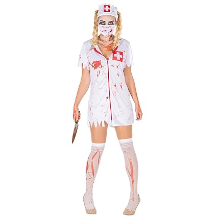 TecTake dressforfun Sexy Zombie Krankenschwester Stretch Kleid Damen Kostüm inkl. Kniestrümpfe, Mundschutz & Haarreifen (S | 