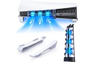 NexiGo PS5 Horizontal Stand with Silent Enhanced Cooling Fan with Adjustable Speed, [Low Noise], [Auto Power On/Off], with USB 3.0 Port, Built-in LED Light, for Both Disc and Digital Editions
