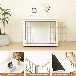 DWANTON Dog Crate Furniture with Cushion, Wooden
