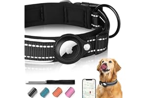Reflective AirTag Dog Collar, FEEYAR Padded Apple Air Tag Dog Collar, Heavy Duty Dog Collar with AirTag Holder Case, Adjustable Air Tag Accessories Pet Collar for Small Medium Large Dogs