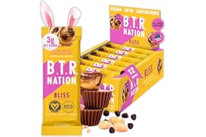 Vegan Keto Superfood Protein Bars, by B.T.R. - Low Carb, Plant Based, and Gluten Free | 12 Bars | Free of Sugar Alcohols and Boosted with Powerful Superfoods & Adaptogens! (Peanut Butter Chocolate Chip BLISS)