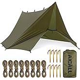 Waterproof Camping Tarp 10 x 10ft Survival Tent Backpacking Portable Tarp Multifunctional Anti-UV Shelter for Outdoor (Olive Green)