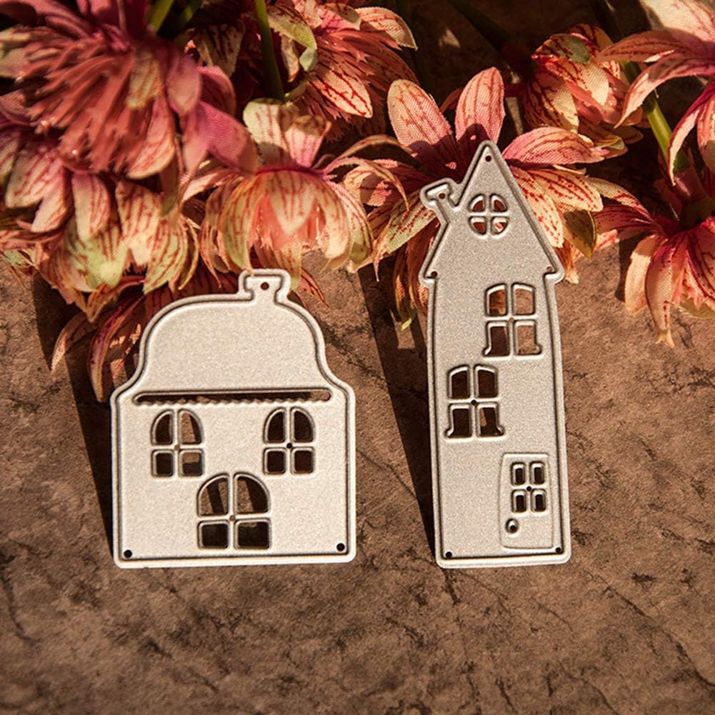 cA0boluoC Cutting Dies, 2Pcs House Die Cut for DIY Hand Craft Scrapbooking Card Making Album Gift Box Decor, Embossing Stencil Metal Silver