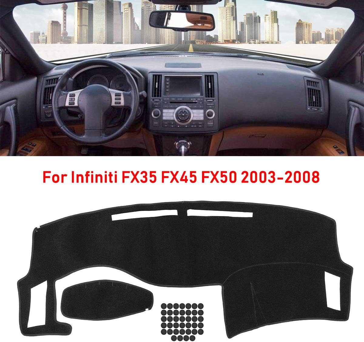 N/A Car Dashboard Cover Pad Non-Slip Mat, for Infiniti FX35 FX45 FX50 2003 2004 2005 2006 2007 2008, Heat Insulation Anti UV Sun Shade, Instrument Protective Dash Carpet, LEFT HAND DRIVE