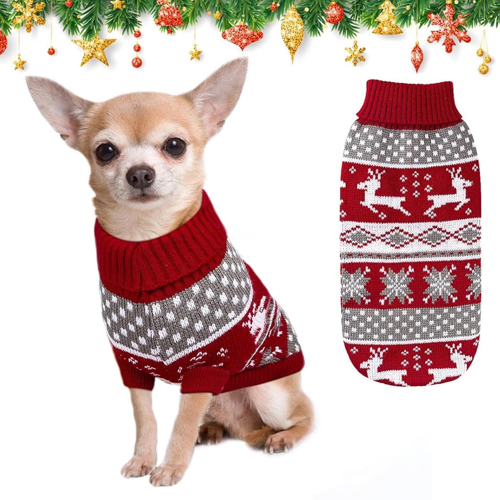 Kiiwah Dog & Cat Christmas Jumper, Warm Knitted Pullover Turtleneck Sweater for Small Pets (M)