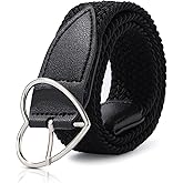 AWAYTR Girls Stretchy Braided Belt - Heart Buckle Golf Softball Belts for Girls Aged 3-18 Years