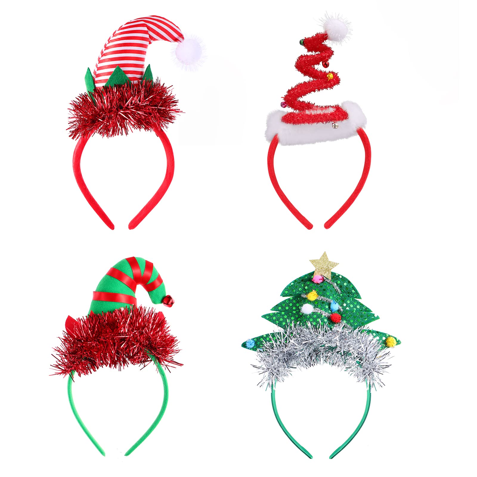 FRCOLOR Christmas Headbands Party Hat Headband Xmas Tree Christmas Headwear Santa Hat Costume Headband for Adult Children, 4Pcs