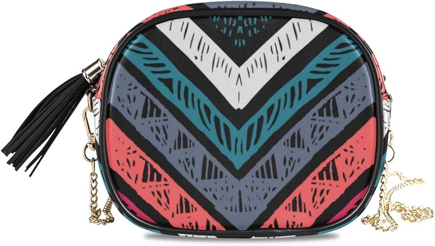 Amazon Niesikkla レディース チェーンバッグ おしゃれ ミニ グ ショルダーバッグ シンプル 合わせやすい 多機能 結婚式 パーティーバッグ 手作りストライプ明るい部族のシームレスパターン ショルダーバッグ