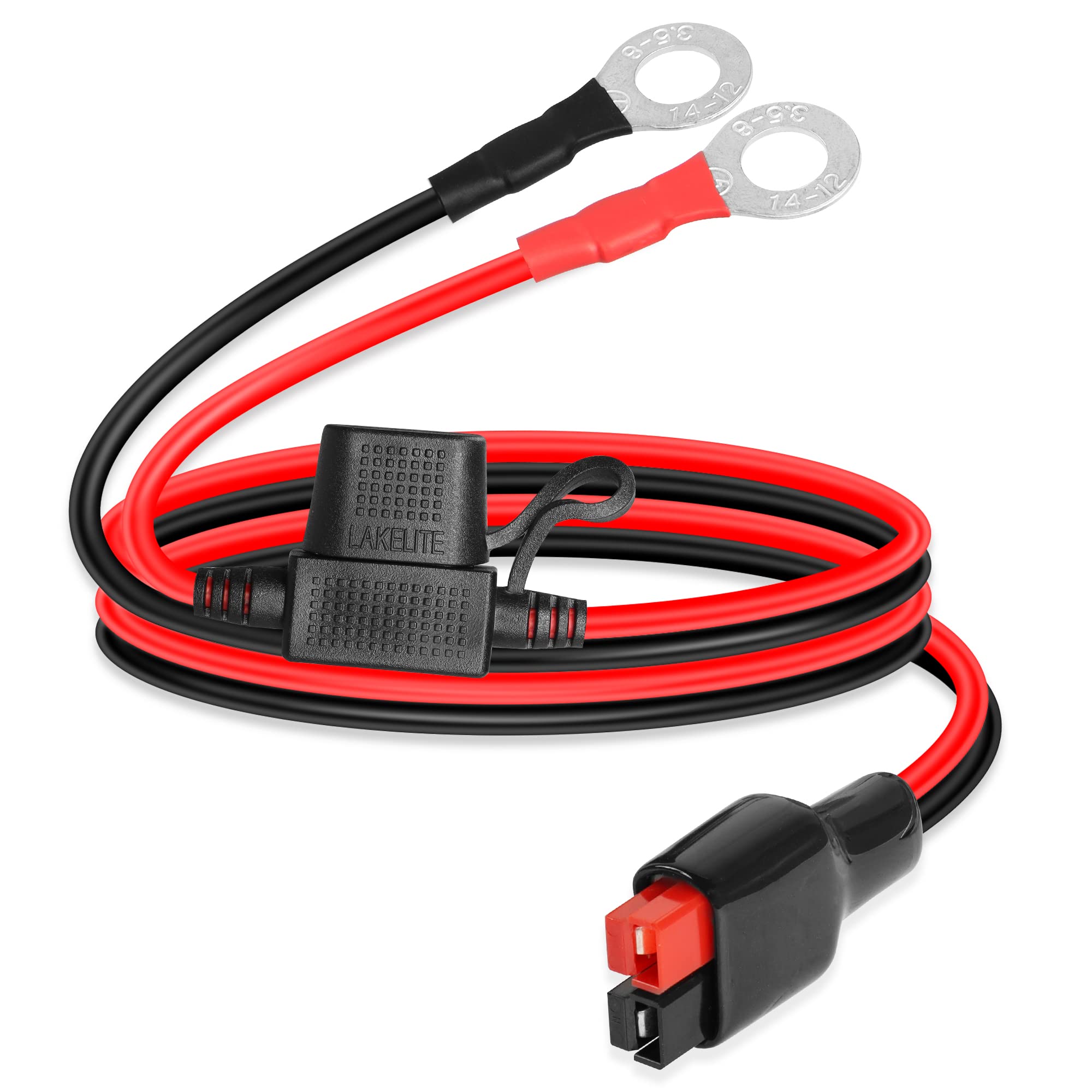 GINTOOYUN 12AWG 45A Connector to O-Ring Terminal Cable DC12V/24V 45A Connector to O-Ring Charging Cable,20A Safety Fuse(39.3Inch)