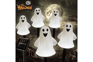DAYLIGHTIR Solar Halloween Ghost Pathway Lights Decorations, Halloween Ghost Stake, Lighted 3D Ghost Outdoor Waterproof for Garden, Pathway and Yard Decoration (White, 5 Pack)