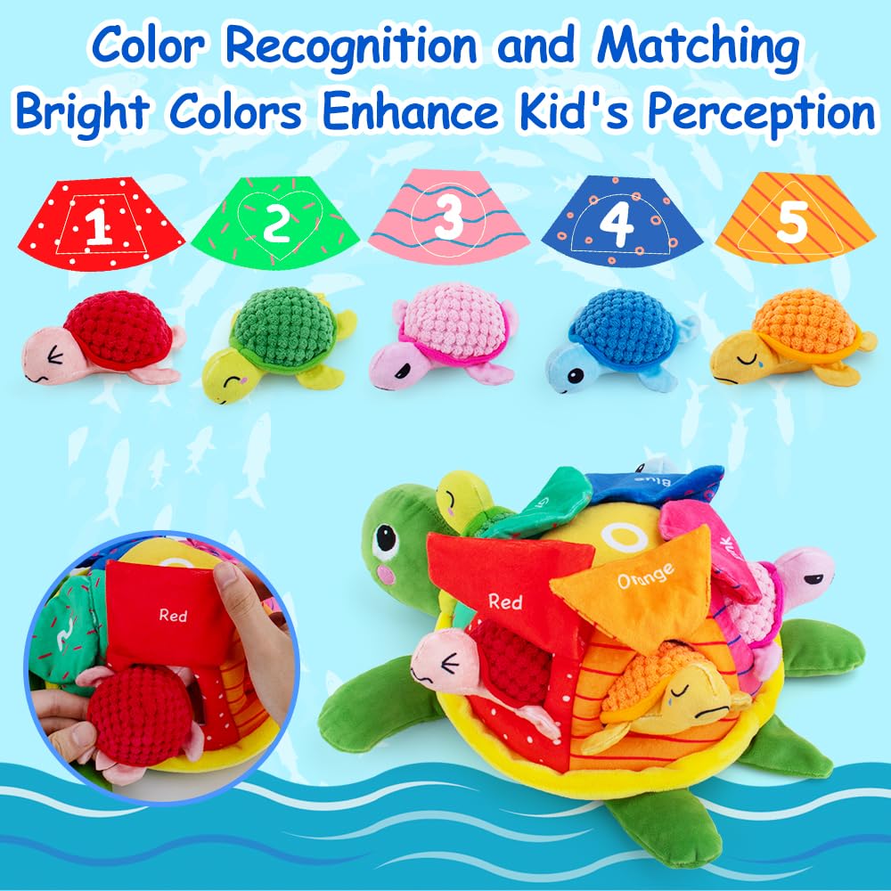 teytoy Sea Turtle Stuffed Animal Set with 5 Babies Inside, Soft and Cuddly Small Stuffed Animals Ideal Gift for Kids, Boys & Girls, Matching Games for Toddlers 1-3 to Learn Shapes, Colors, Numbers